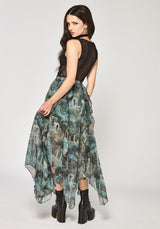 Thalassa Print Hanky Hem Print Chiffon Midi Skirt