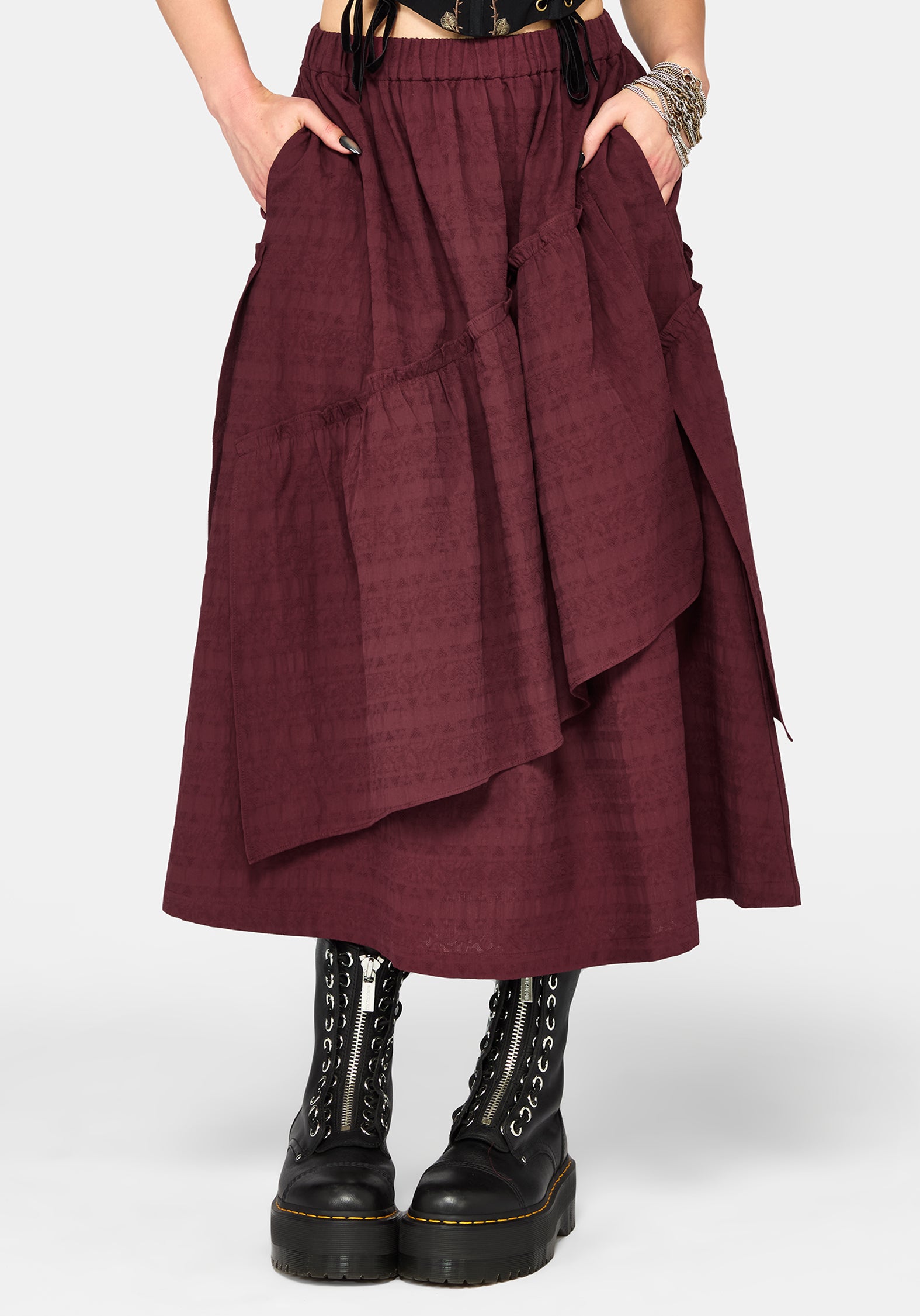 Lysandra Textured Ruffle Midi Skirt