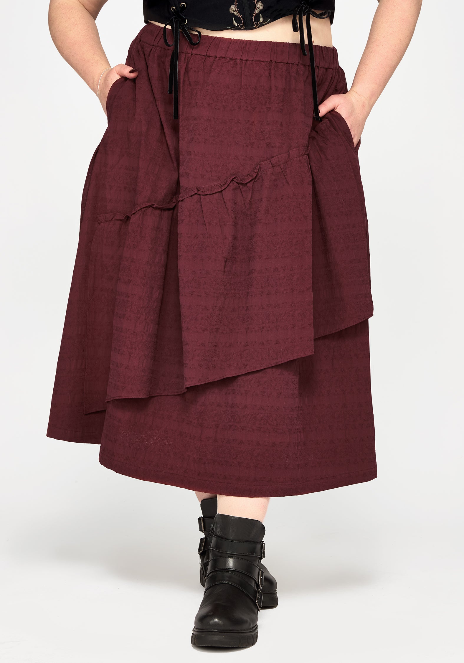 Lysandra Textured Ruffle Midi Skirt