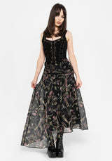 Dionaea Flytrap Print Asymmetric Midaxi Skirt