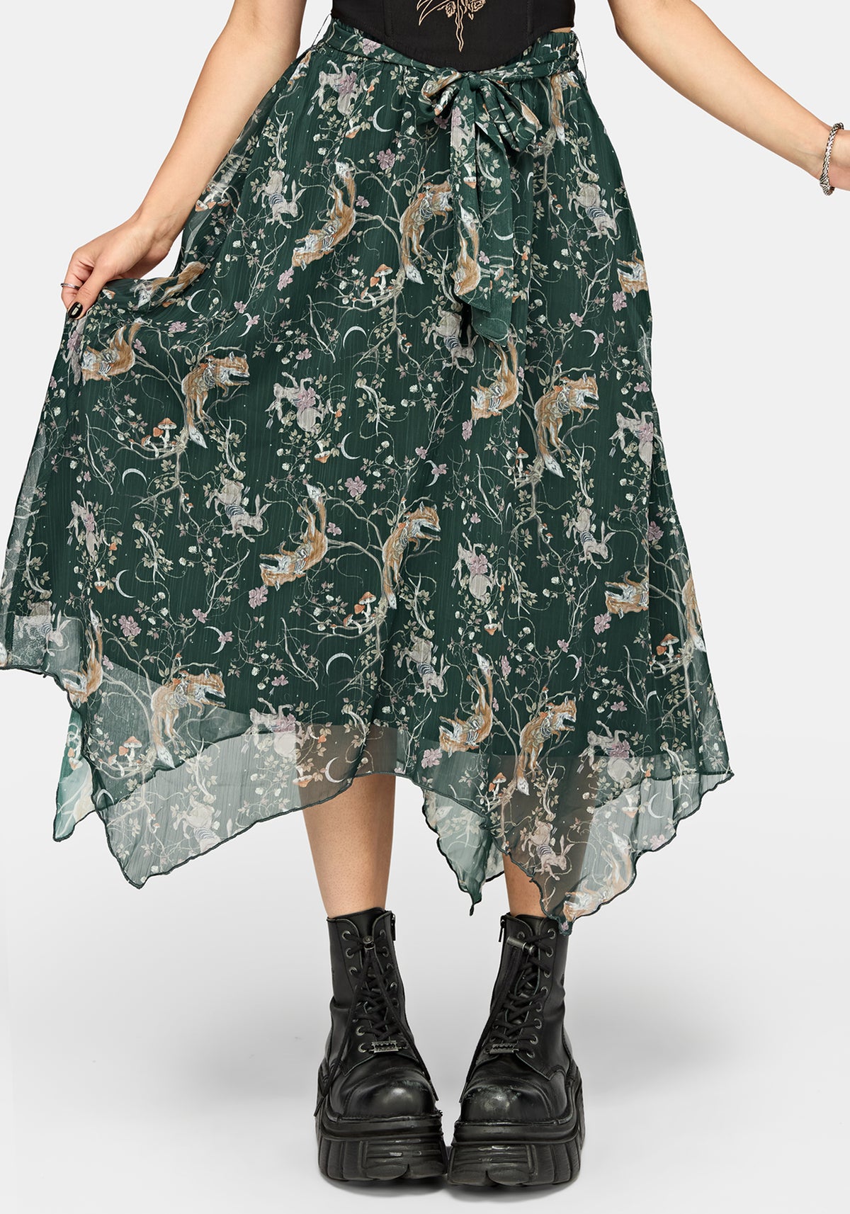 Renard Print Chiffon Hanky Saum Midirock