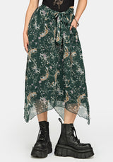 Renard Print Chiffon Hanky Saum Midirock