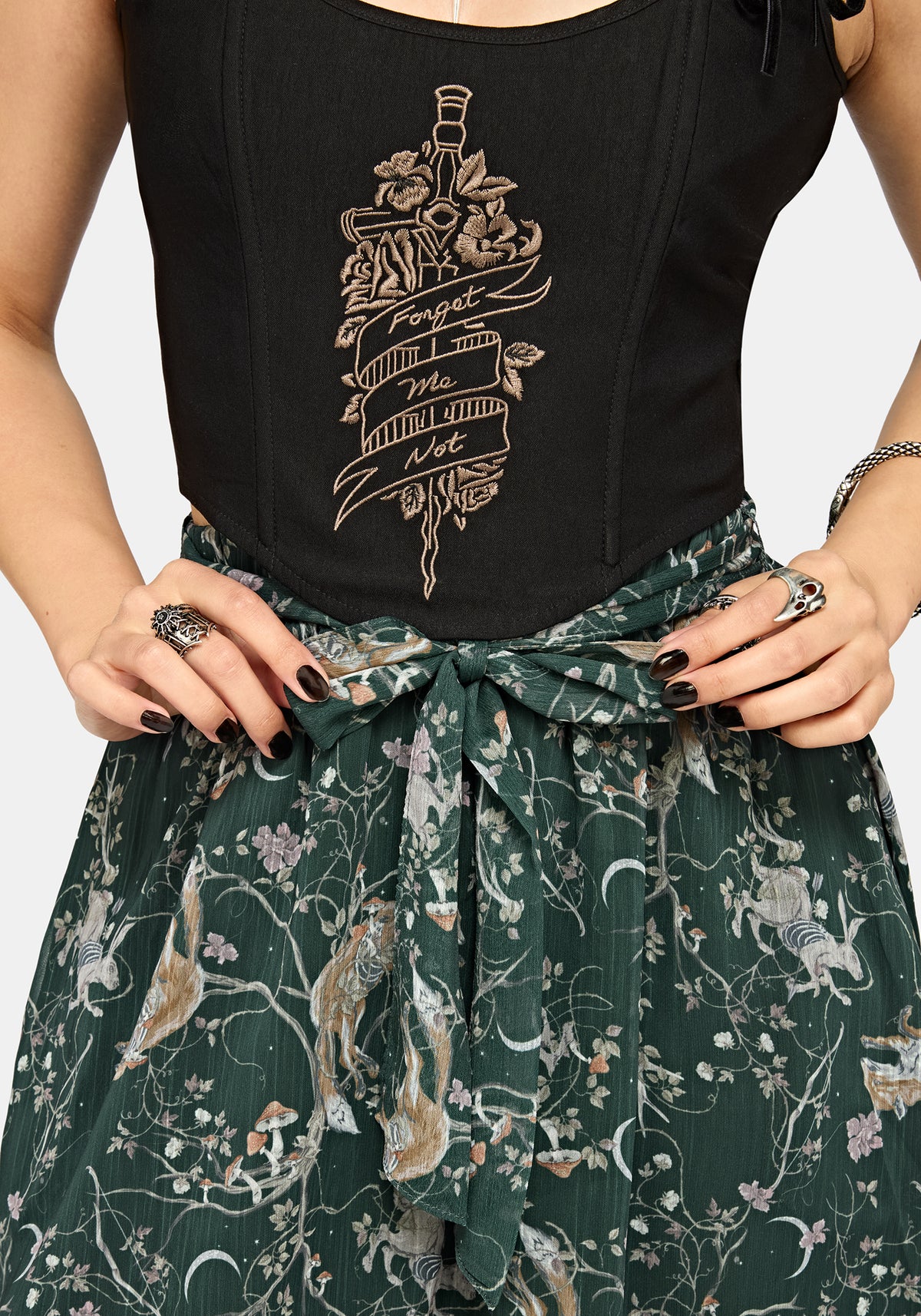 Renard Print Chiffon Hanky Saum Midirock