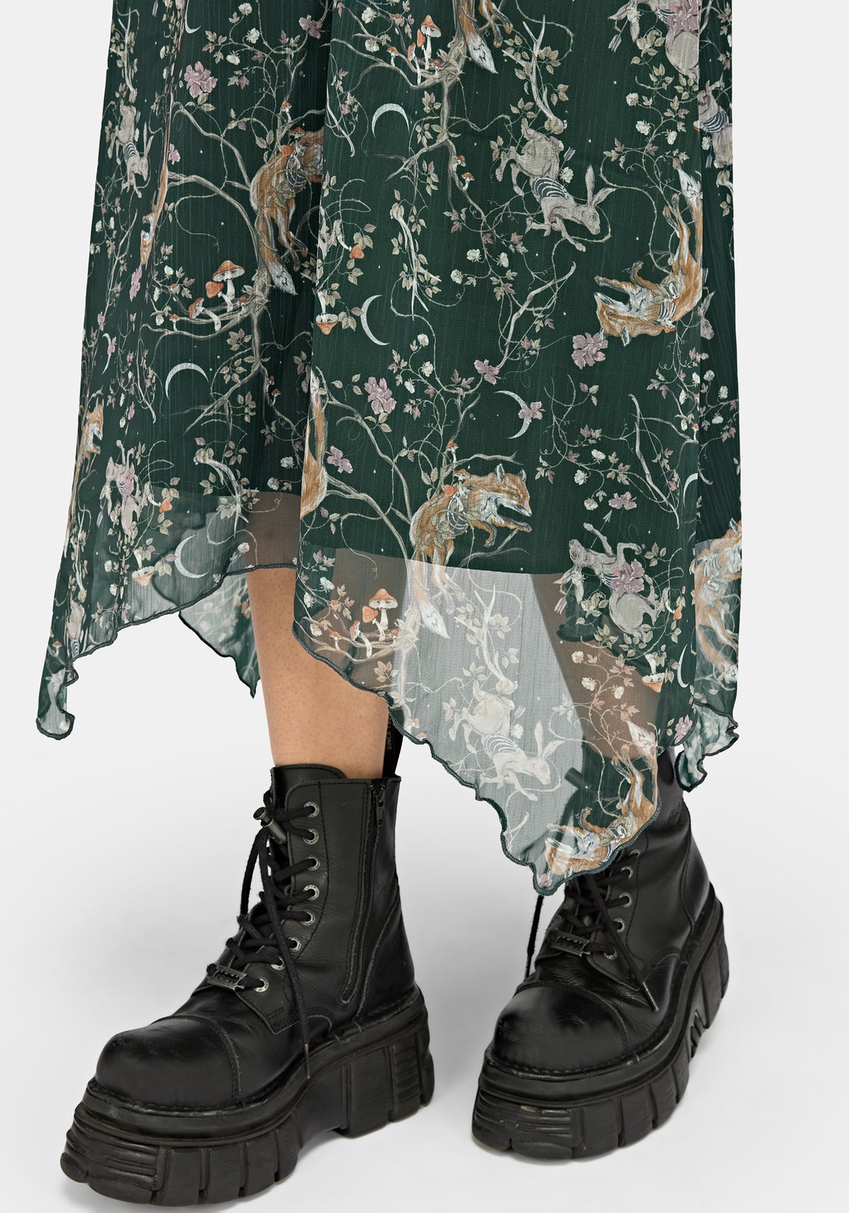 Renard Print Chiffon Hanky Saum Midirock