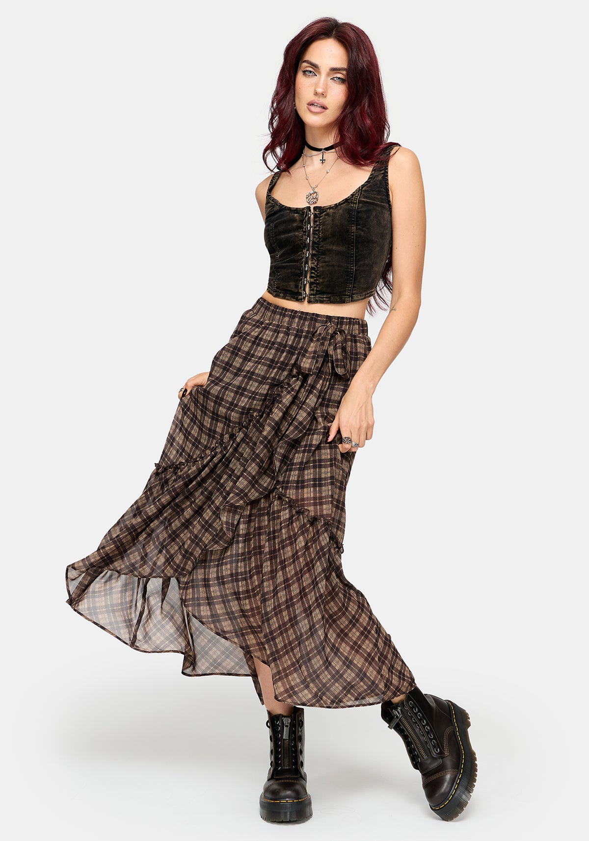 Dorcus Check Chiffon Wrap Midaxi Skirt
