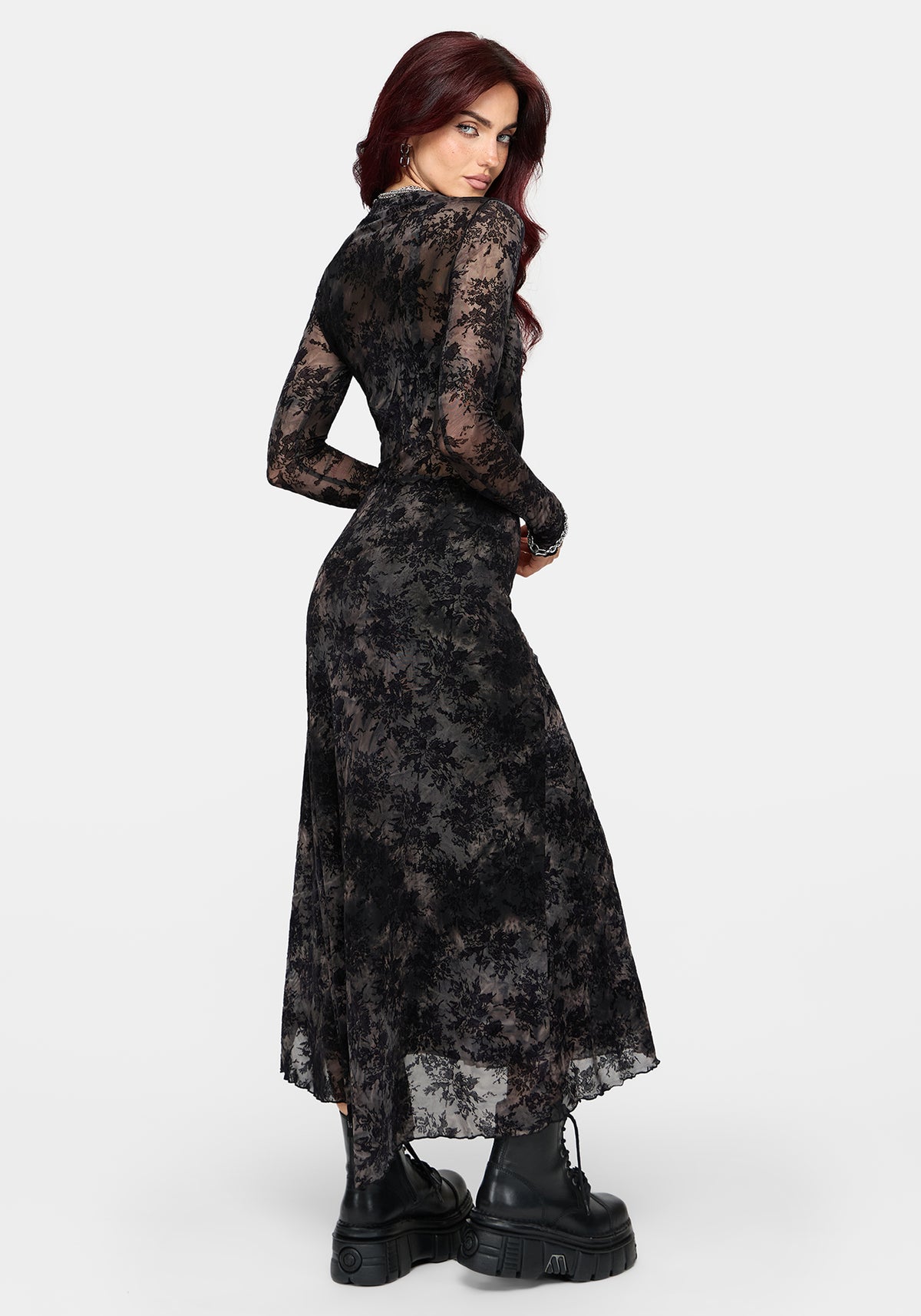 Zuri Lace Beflockt Gerafft Midaxi Rock