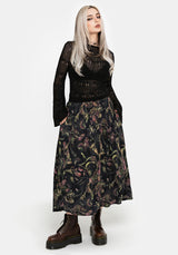 Dionaea Flytrap Print Viscose Midi Skirt