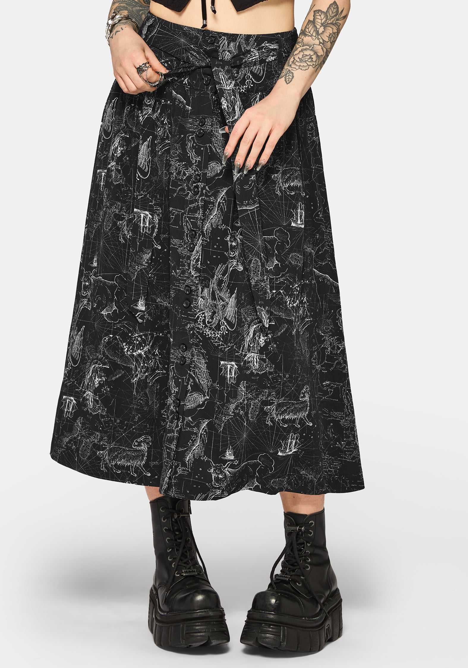 Kosmara Map Print Midi Skirt