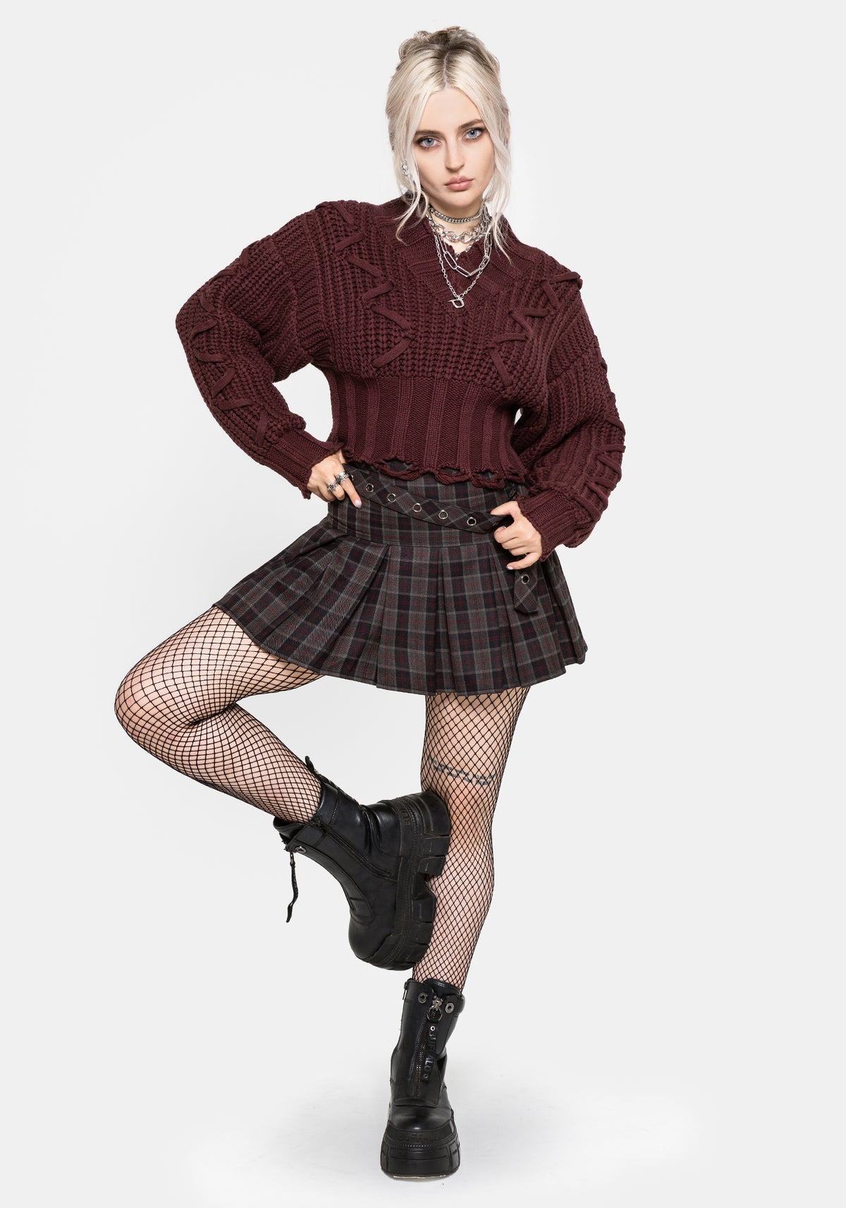 Harley Pleated Check Belted Mini Skirt EU 34