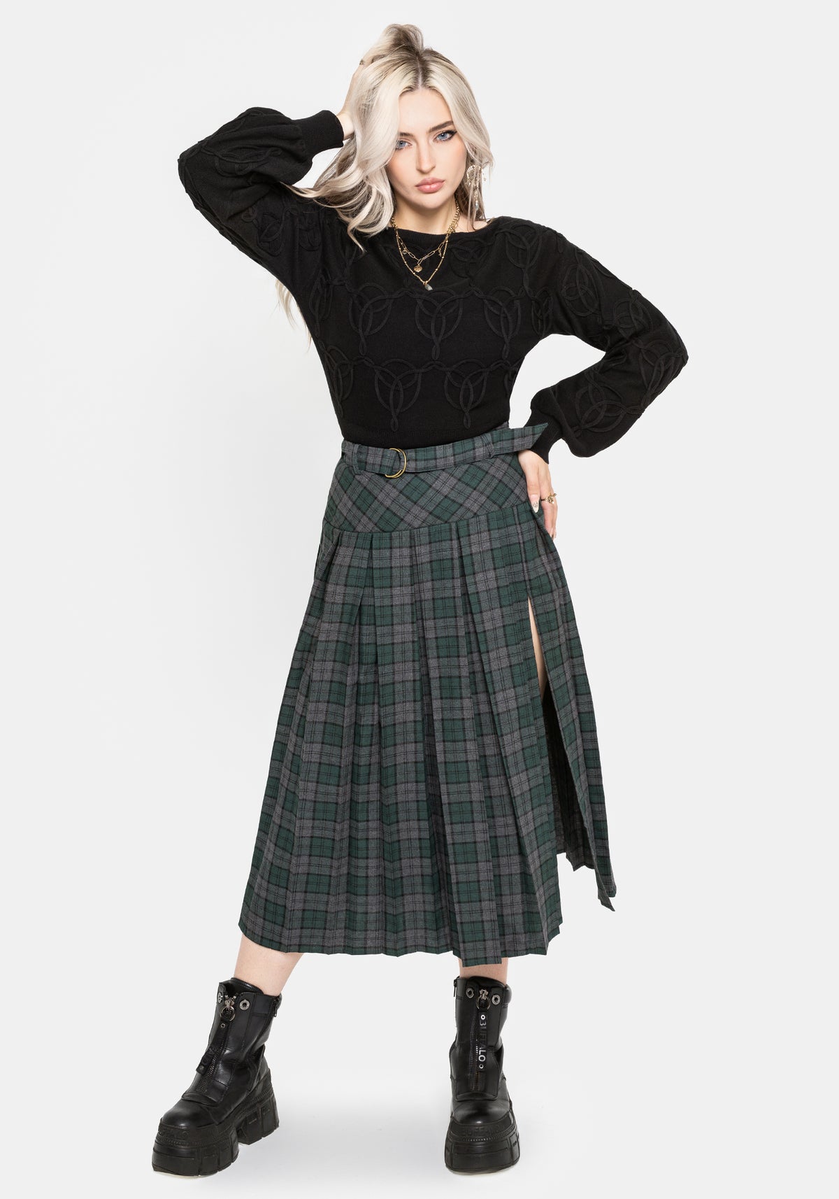 Daria Check Pleated Midaxi Skirt EU 34