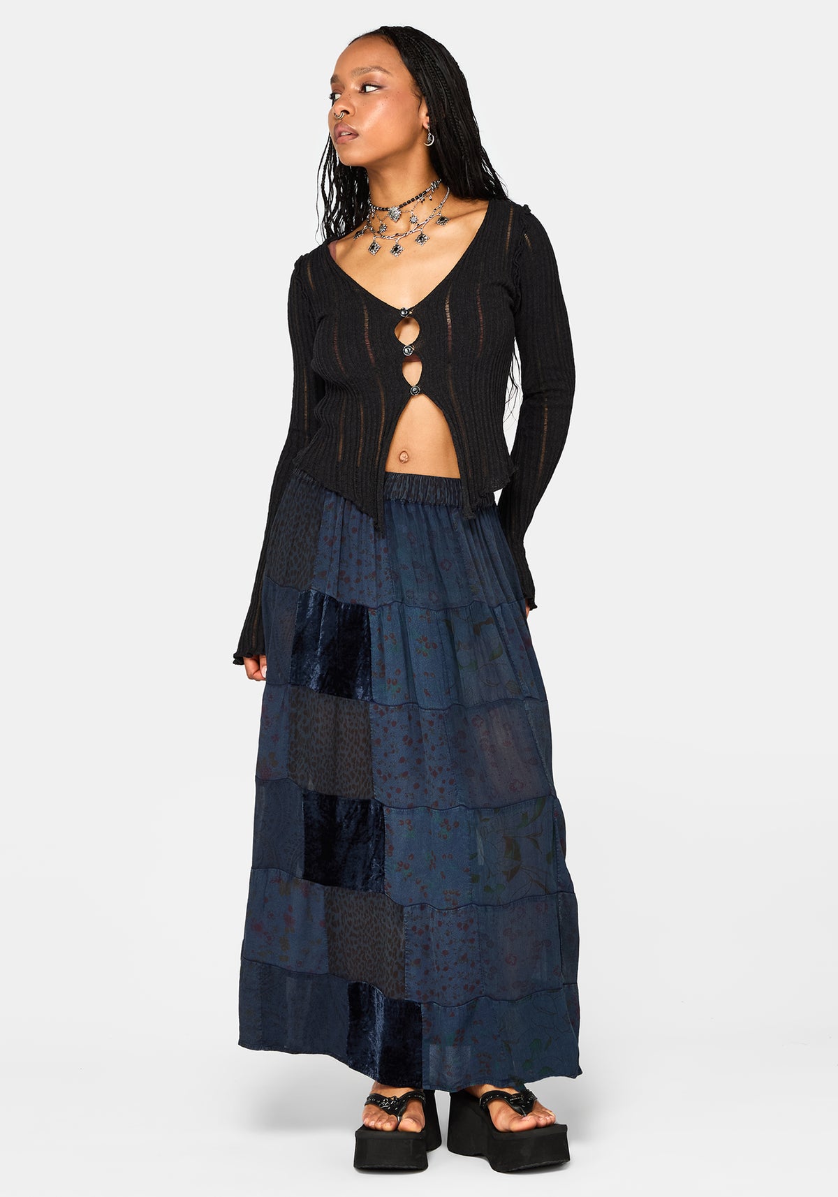 Mabel Floral Bedruckt Patchwork Rock - Navy