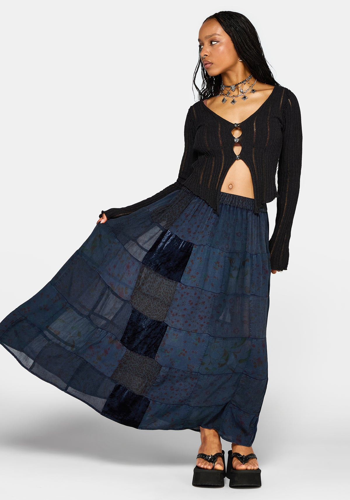 Mabel Floral Bedruckt Patchwork Rock - Navy