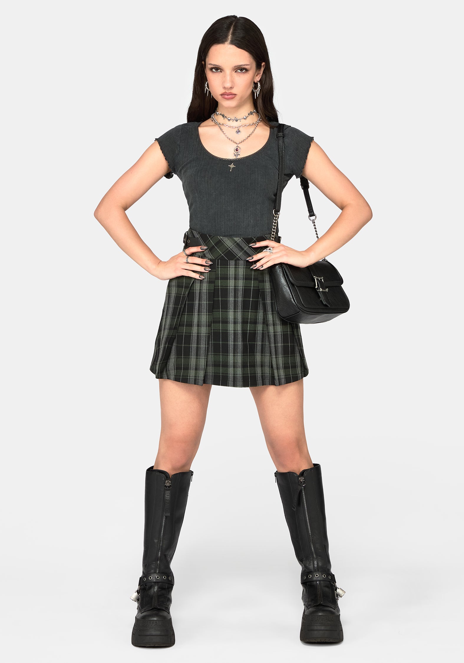 Bramble Buckled Mini Skirt - Dark Green