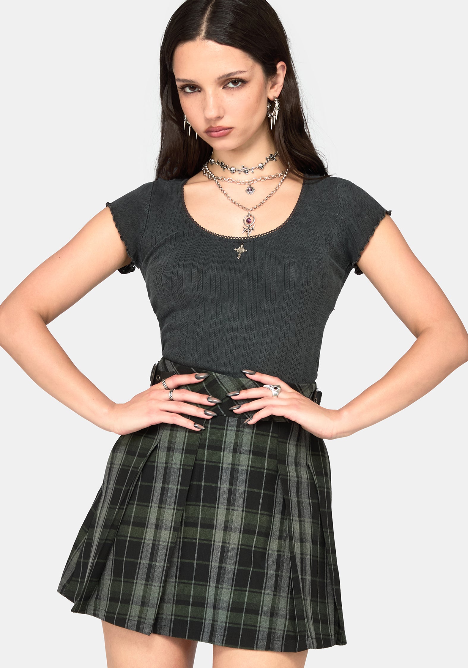 Bramble Buckled Mini Skirt - Dark Green
