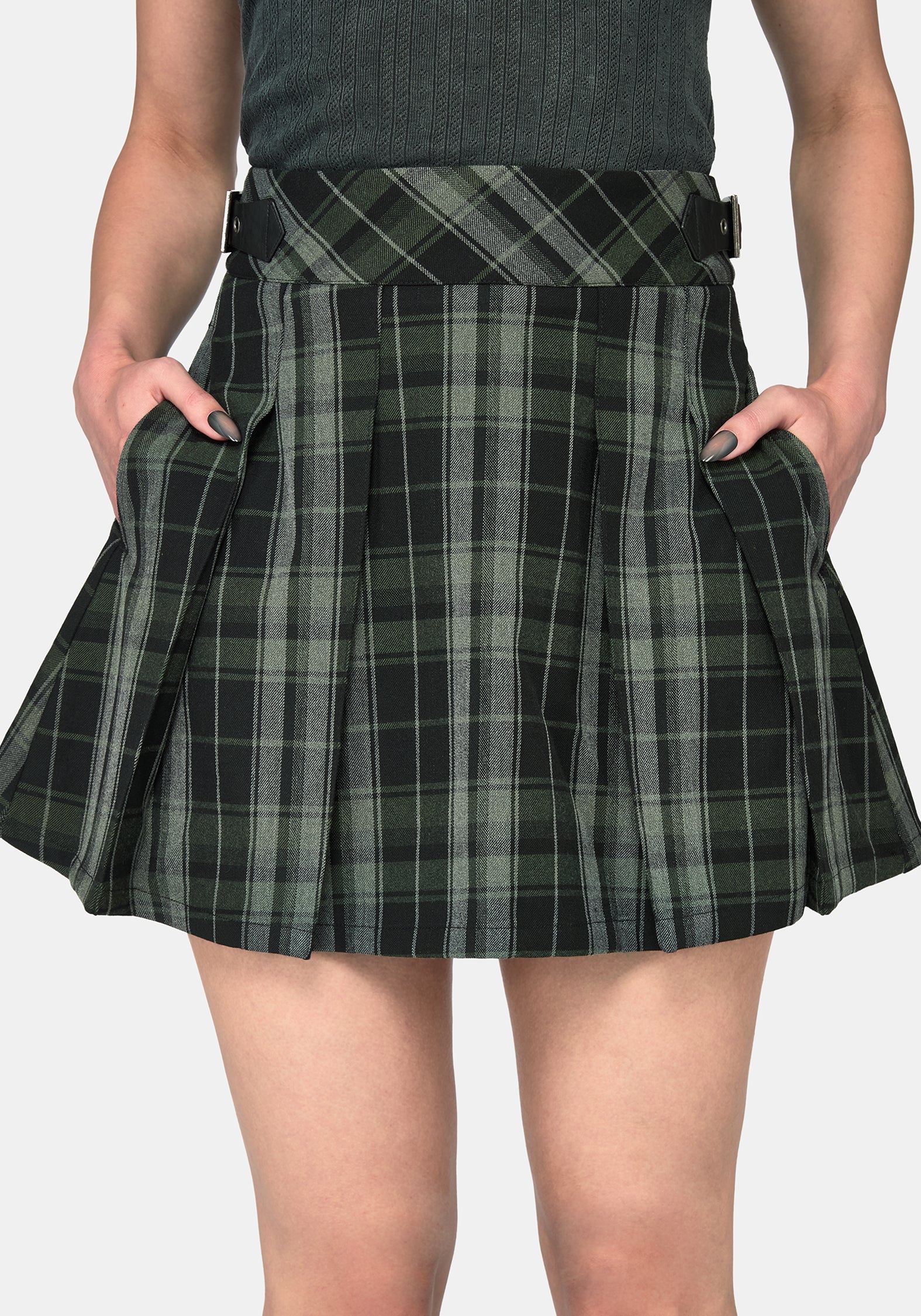 Bramble Buckled Mini Skirt - Dark Green