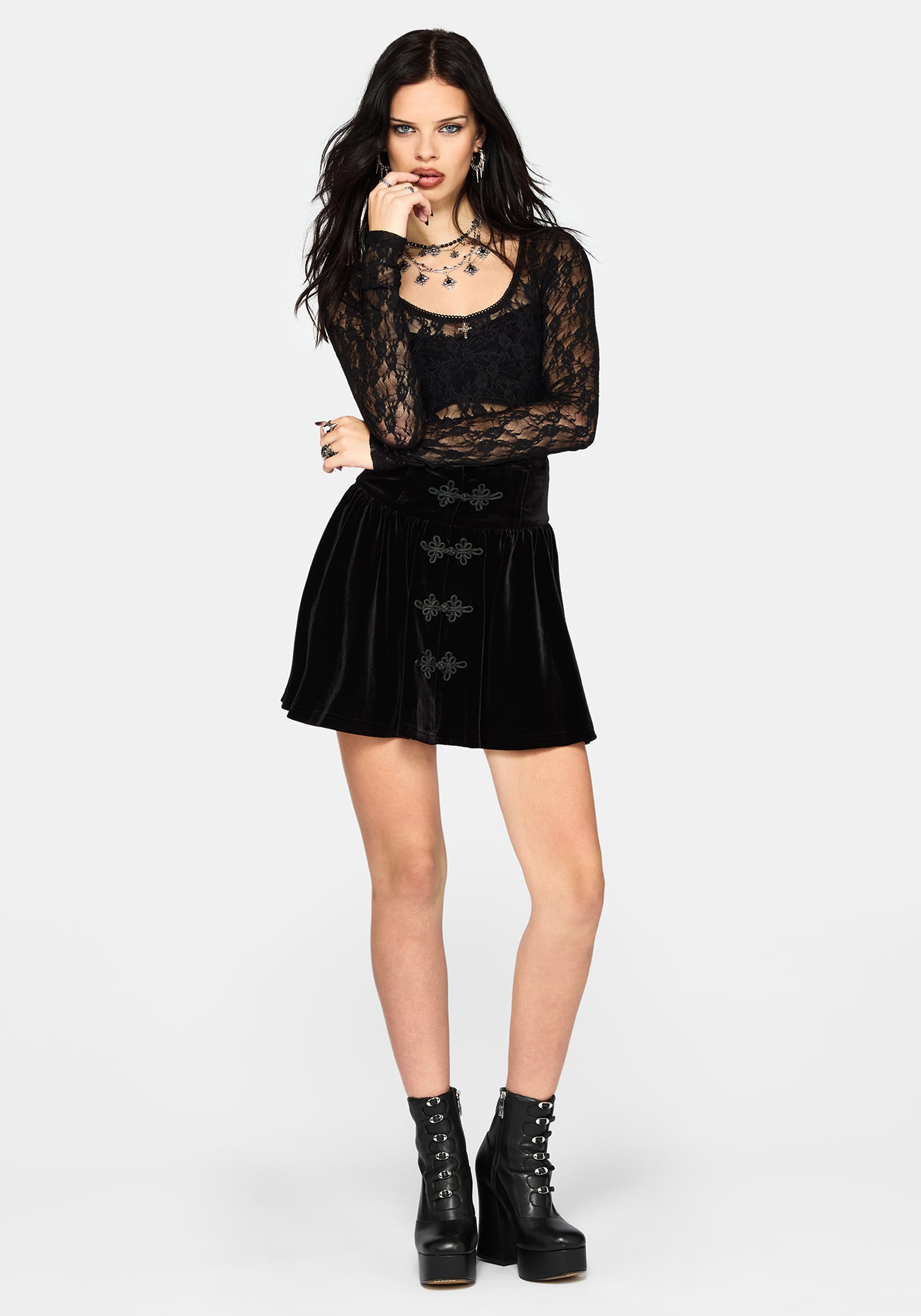 Nova Velour Frog Closure Mini Skirt