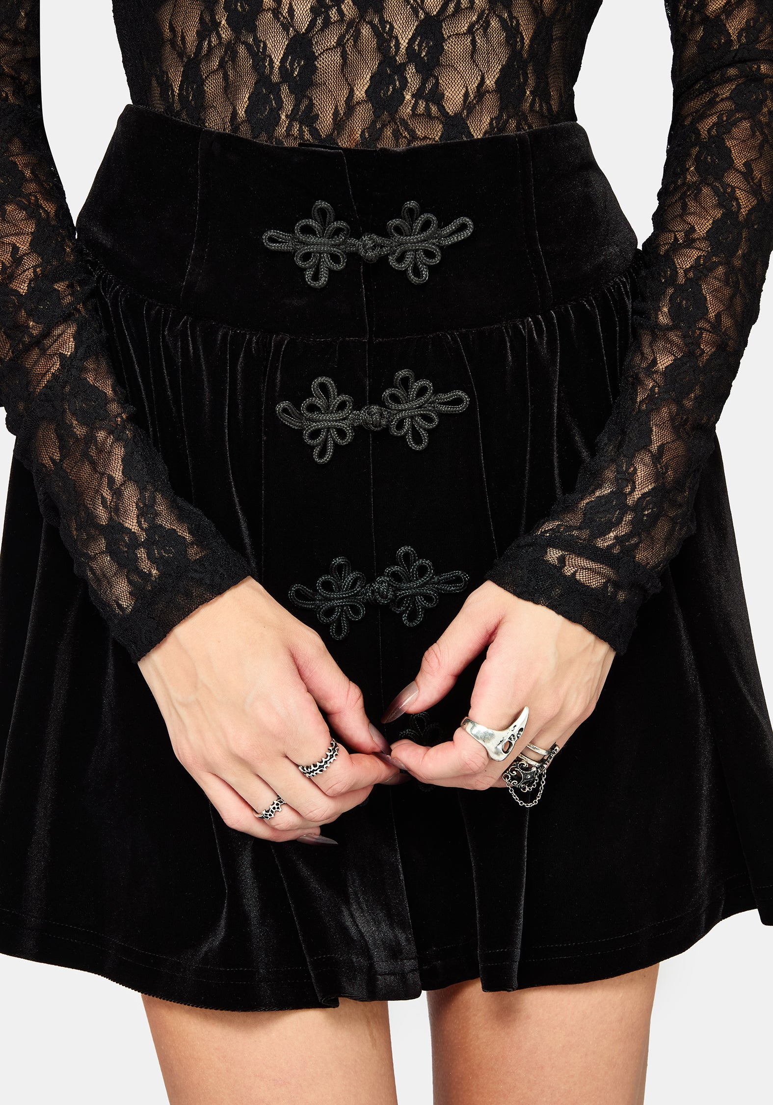 Nova Velour Frog Closure Mini Skirt