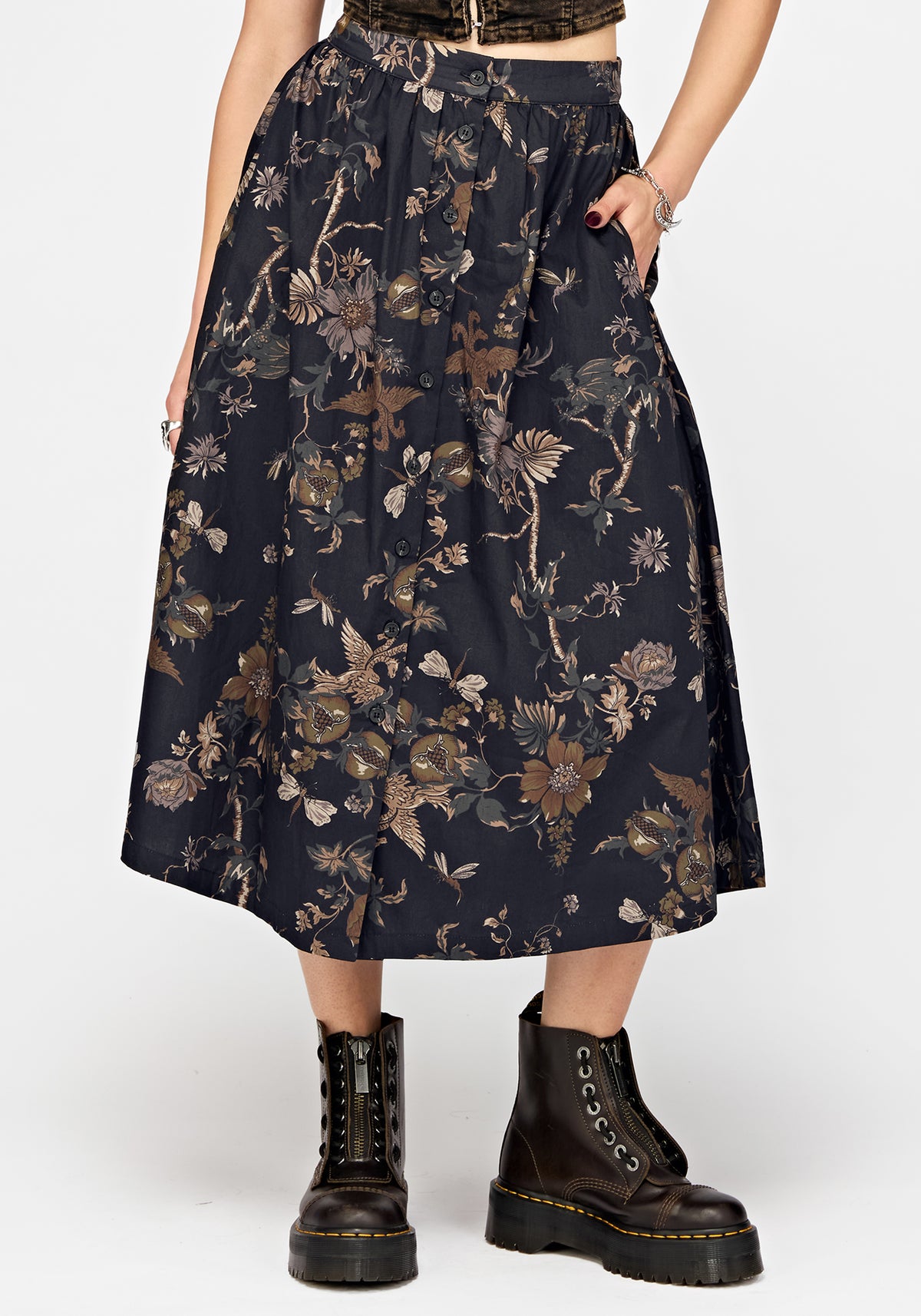 Poison Eden Printed Button Down Skirt - Midnight