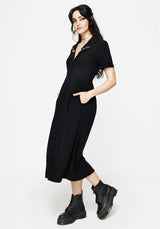 Aster Bestickt Kragen Midi Hemd Kleid