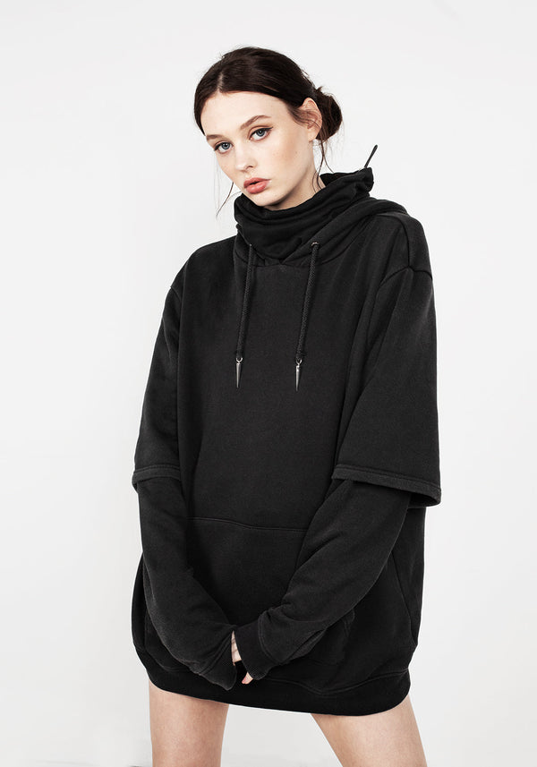 Spike Face Cowl Washed Kapuzensweatshirt