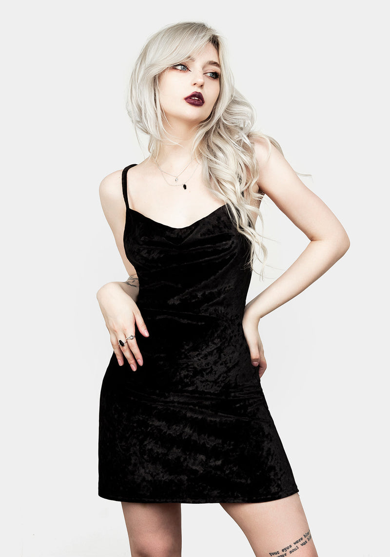 Bitten Cowl Neck Mini Velour Dress