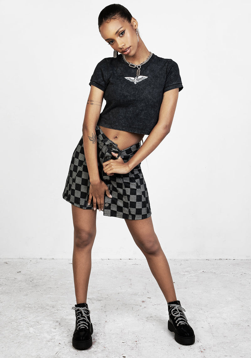 Kerb A-Line Denim Mini Rock