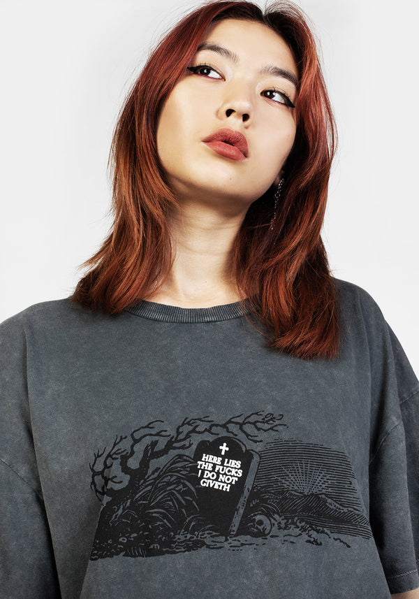 Here Lies Grau Säure Waschen Oversize T-Shirt