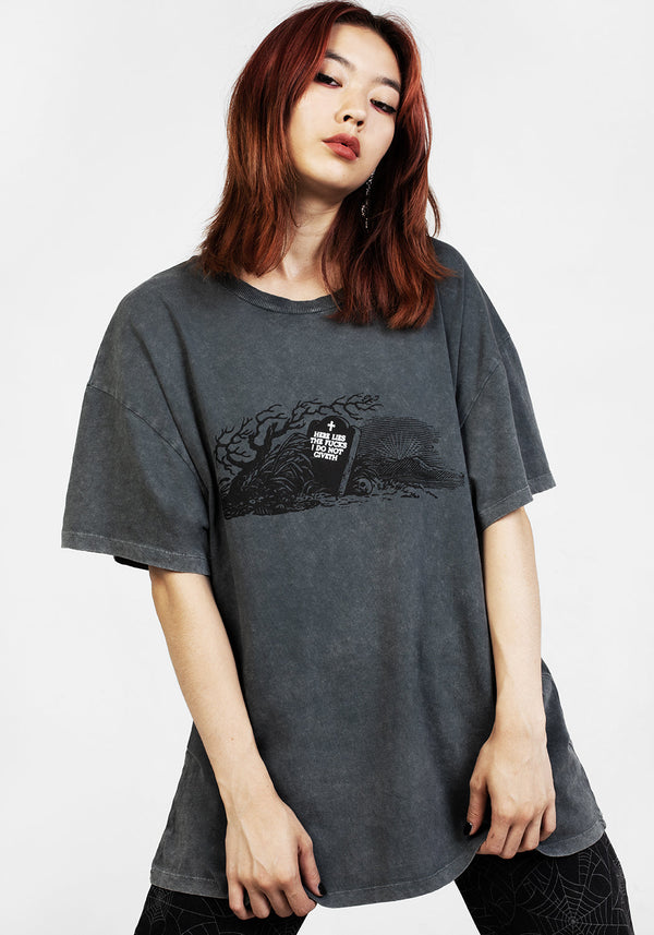 Here Lies Grau Säure Waschen Oversize T-Shirt