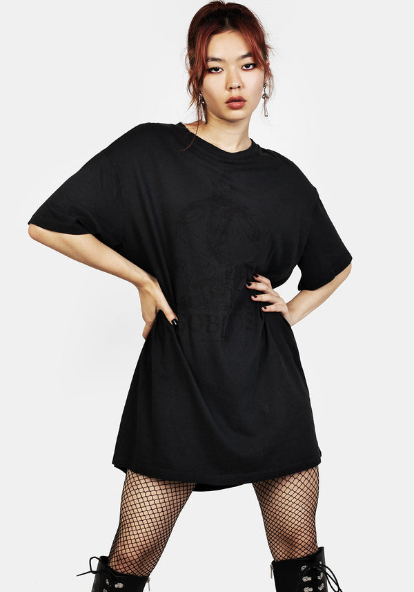 Goblins Black Garment Washed Oversized Tee Dress