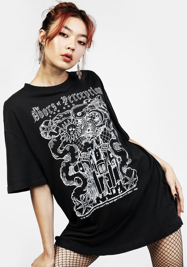 Perception Schwarz Garment Washed Oversize T-Shirt Kleid