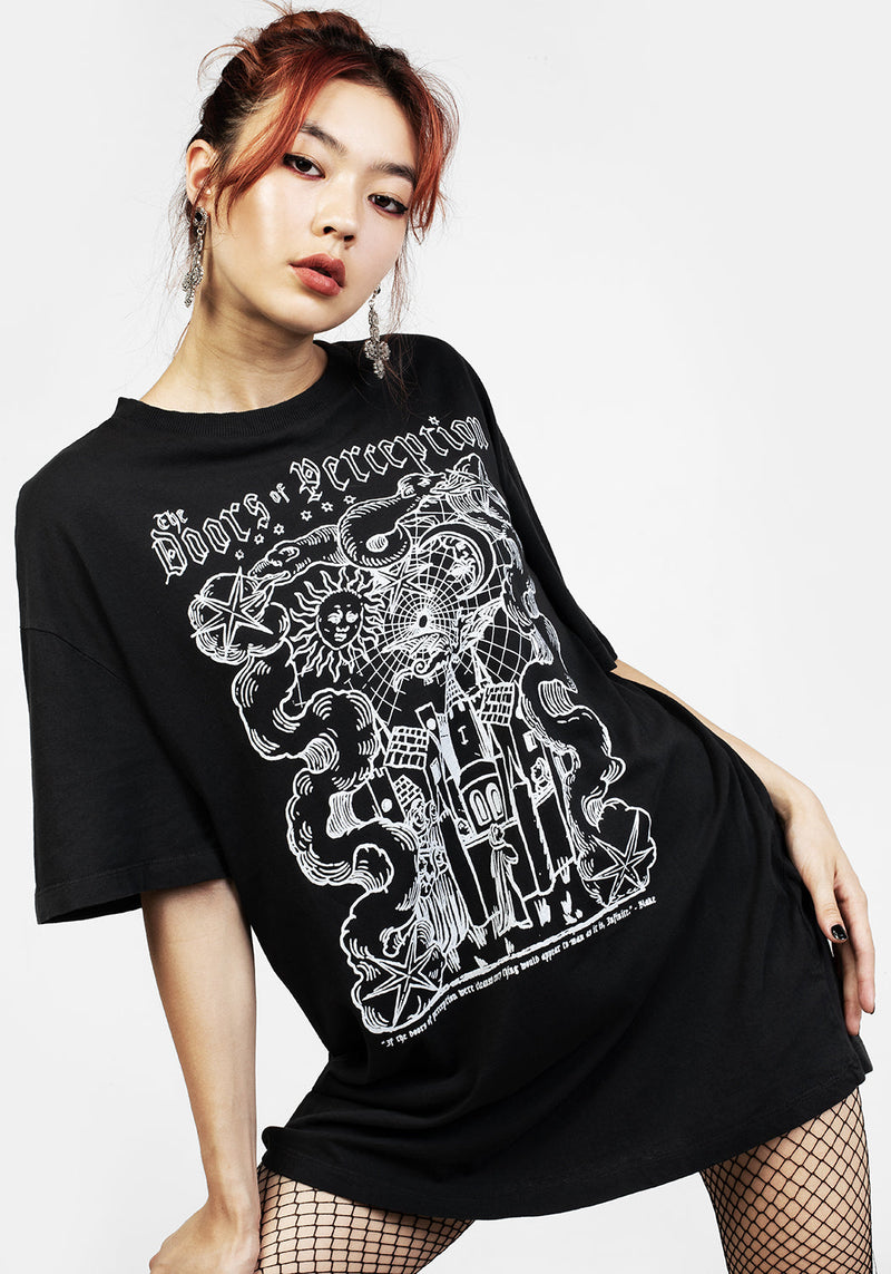 Perception Schwarz Garment Washed Oversize T-Shirt Kleid
