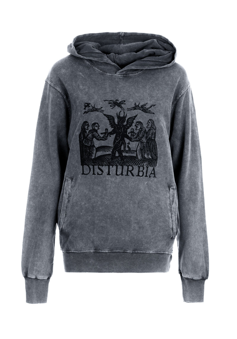Devil Grau Säure Waschen Pullover Kapuzensweatshirt