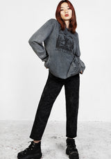 Devil Grau Säure Waschen Pullover Kapuzensweatshirt