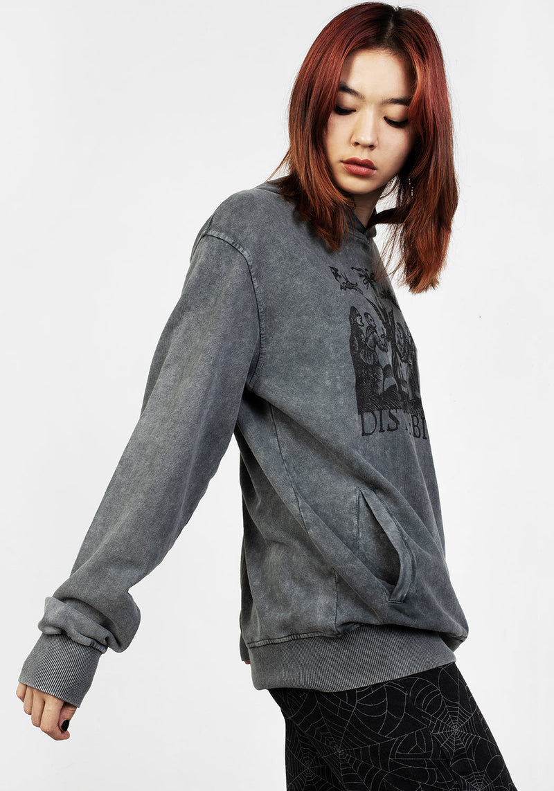 Devil Grau Säure Waschen Pullover Kapuzensweatshirt