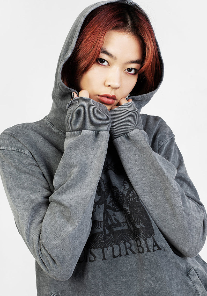 Devil Grau Säure Waschen Pullover Kapuzensweatshirt
