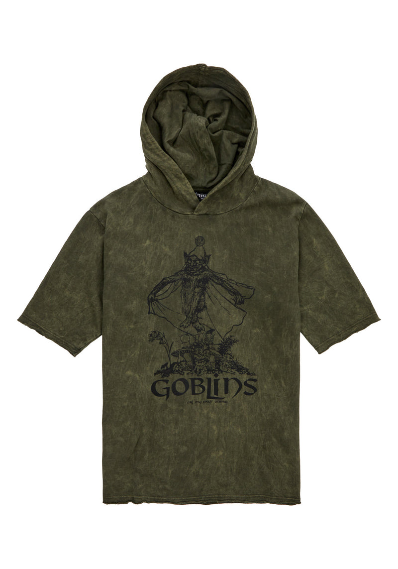 Goblins Grün Säure Waschen Kurz Mit Ärmeln Kapuzensweatshirt