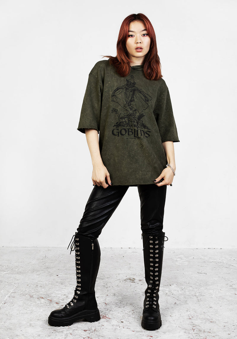 Goblins Grün Säure Waschen Kurz Mit Ärmeln Kapuzensweatshirt