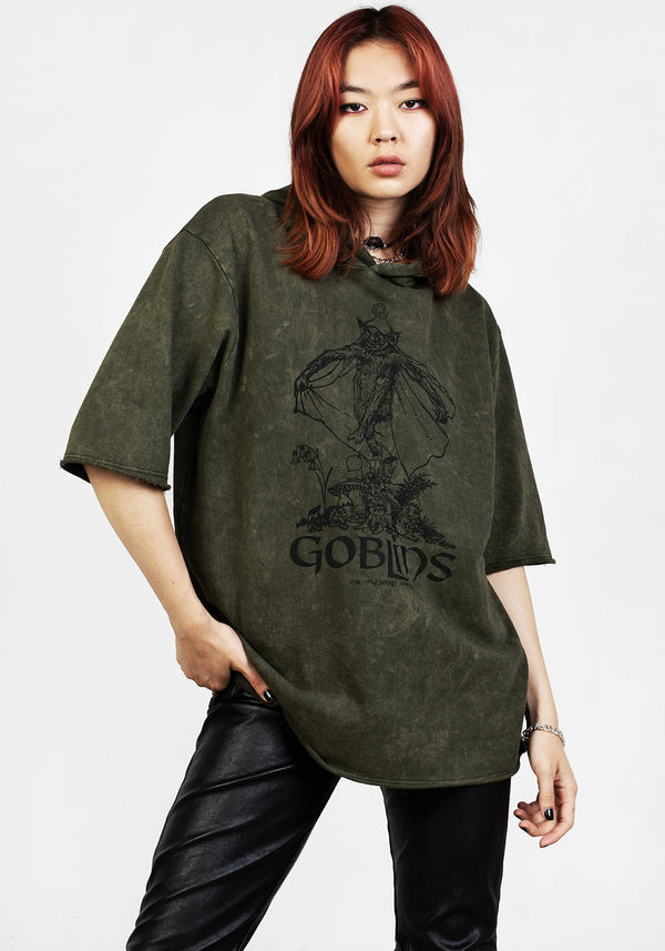 Goblins Grün Säure Waschen Kurz Mit Ärmeln Kapuzensweatshirt