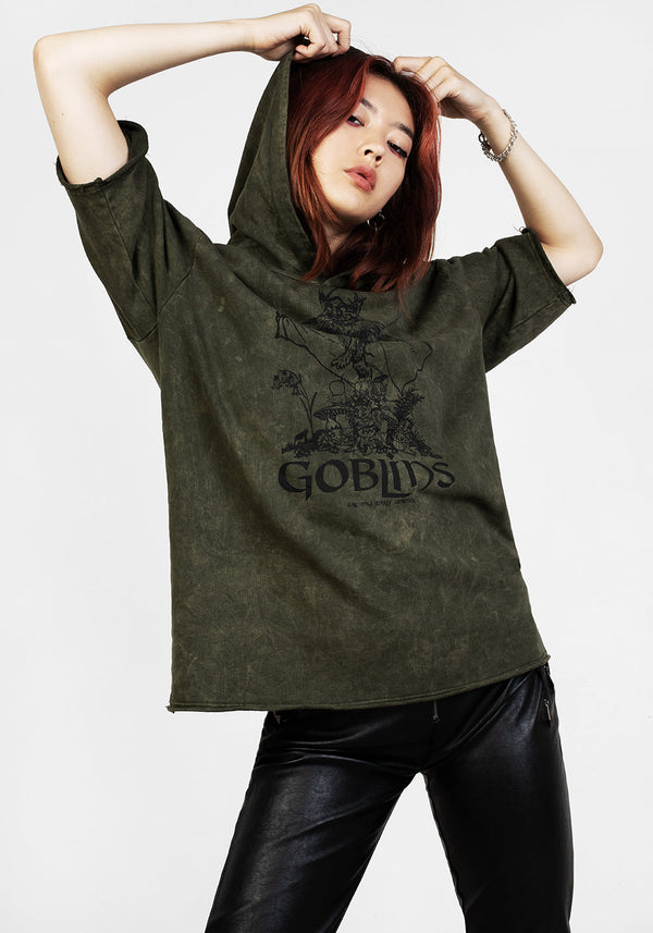Goblins Grün Säure Waschen Kurz Mit Ärmeln Kapuzensweatshirt