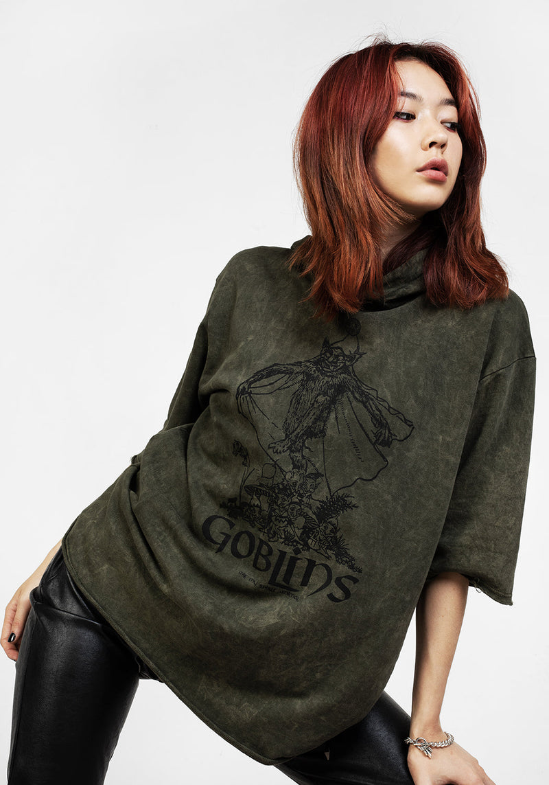 Goblins Grün Säure Waschen Kurz Mit Ärmeln Kapuzensweatshirt