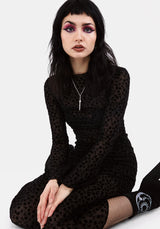 LOVESPELL Beflockt Mesh Lang Ärmel Top