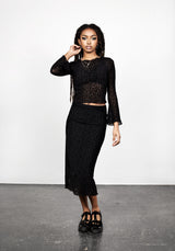 LOVESPELL Beflockt Mesh Lang Ärmel Top