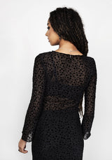 LOVESPELL Beflockt Mesh Lang Ärmel Top