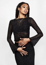 LOVESPELL Beflockt Mesh Lang Ärmel Top