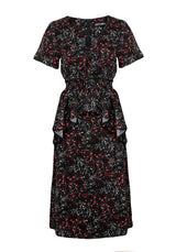 ROSETEARS FRILL PEPLUM MIDI DRESS