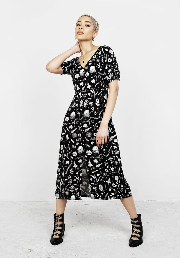 HEDGEWITCH V-NECK MIDI DRESS