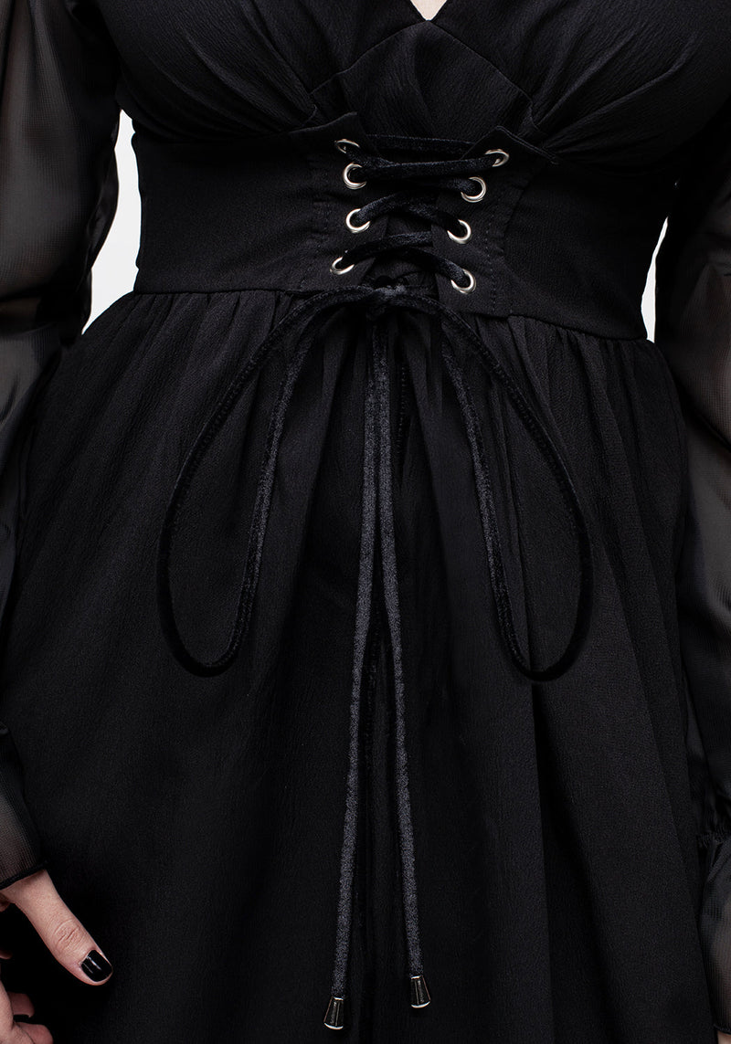 Banished Spitze Hoch Transparent Ärmel Midi Kleid