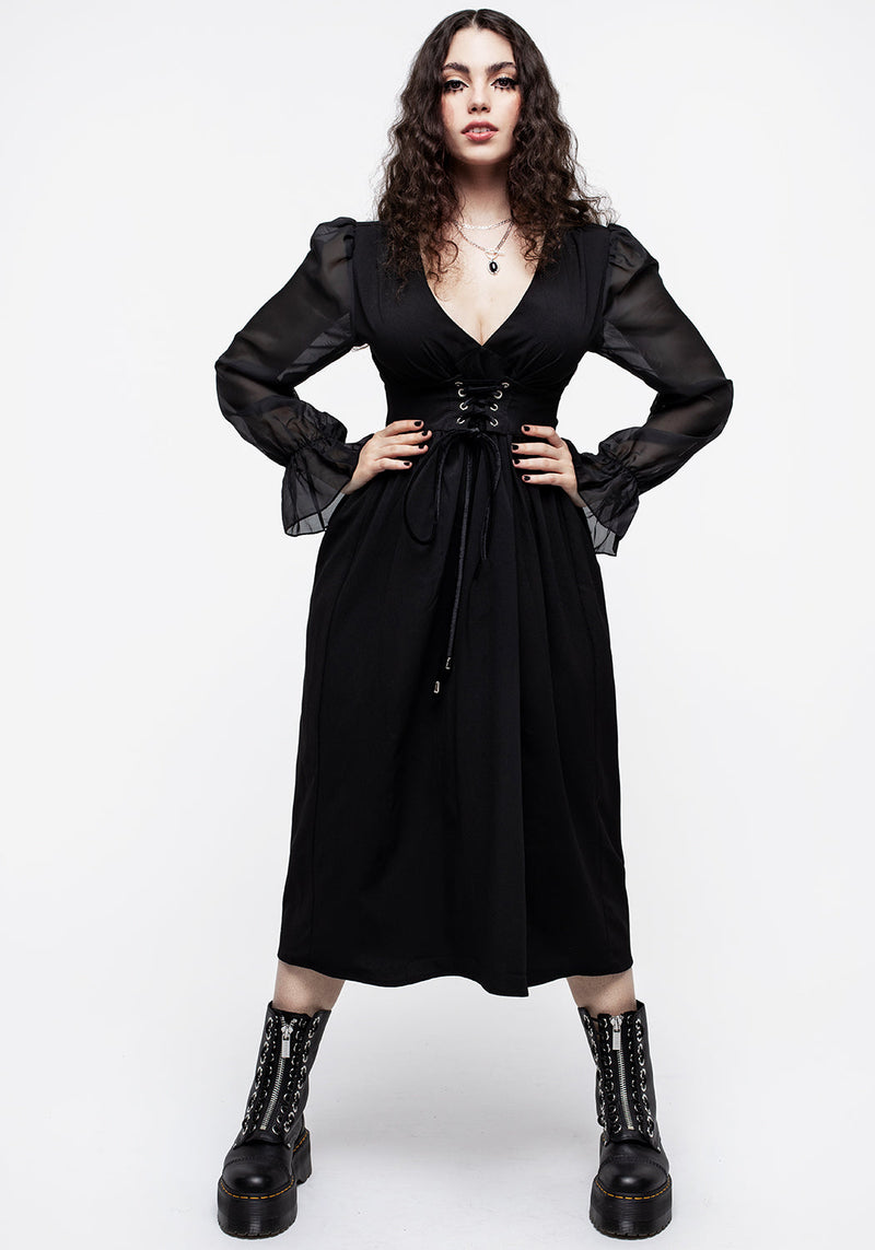 Banished Spitze Hoch Transparent Ärmel Midi Kleid