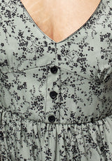 Cassie Grün Blumenmuster Korsett Knopf Midi Geteilt Kleid