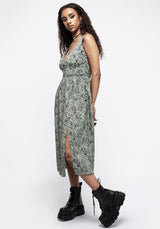 Cassie Grün Blumenmuster Korsett Knopf Midi Geteilt Kleid